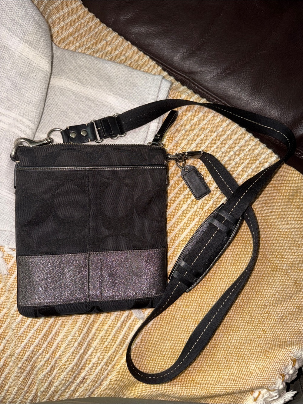 Y2K Coach Black Crossbody with Iridescent Pewter Panel